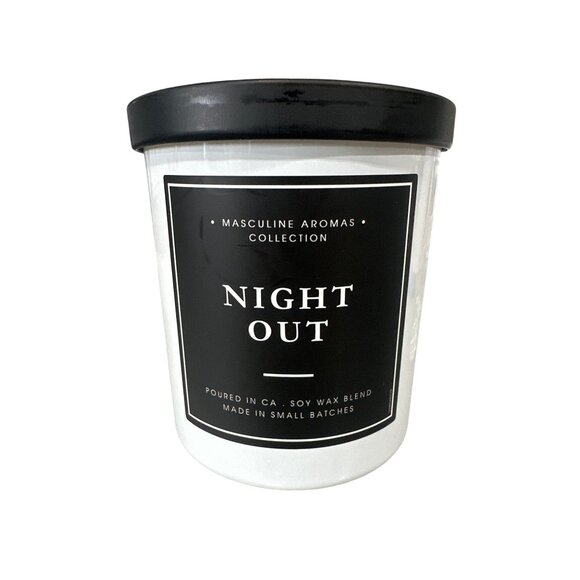 Leoben Night Out Scented Candle 9 Ounce Soy Wax Blend Masculine Aromas Black/Whi - Picture 1 of 7